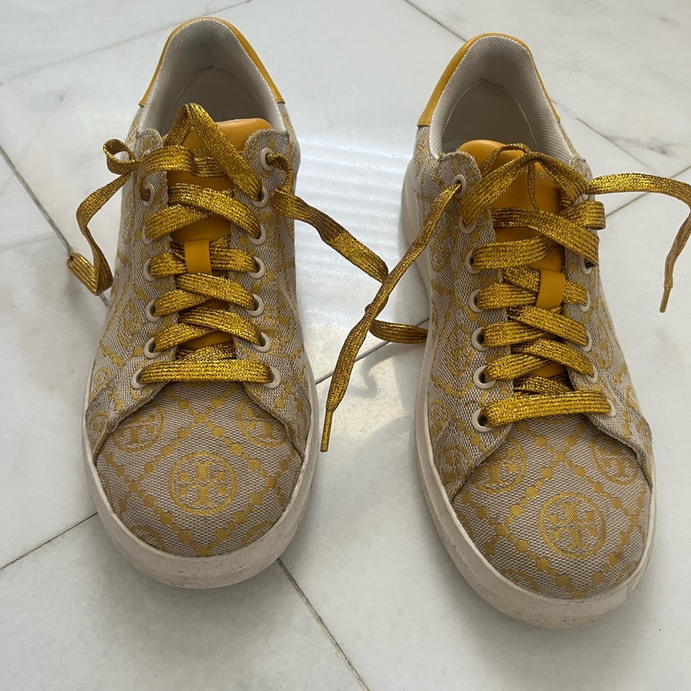 Tory Burch White and Gold Sneakers